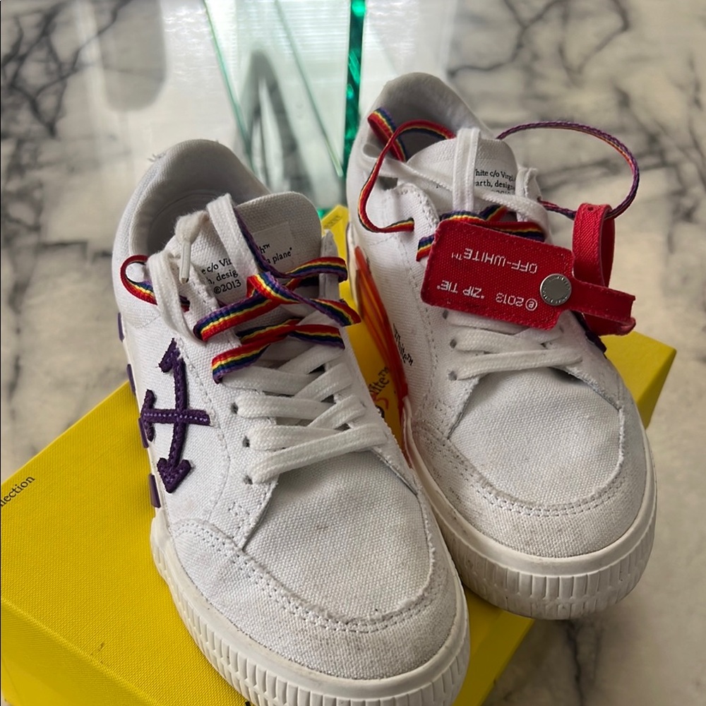 Kids White and Purple Sneakers